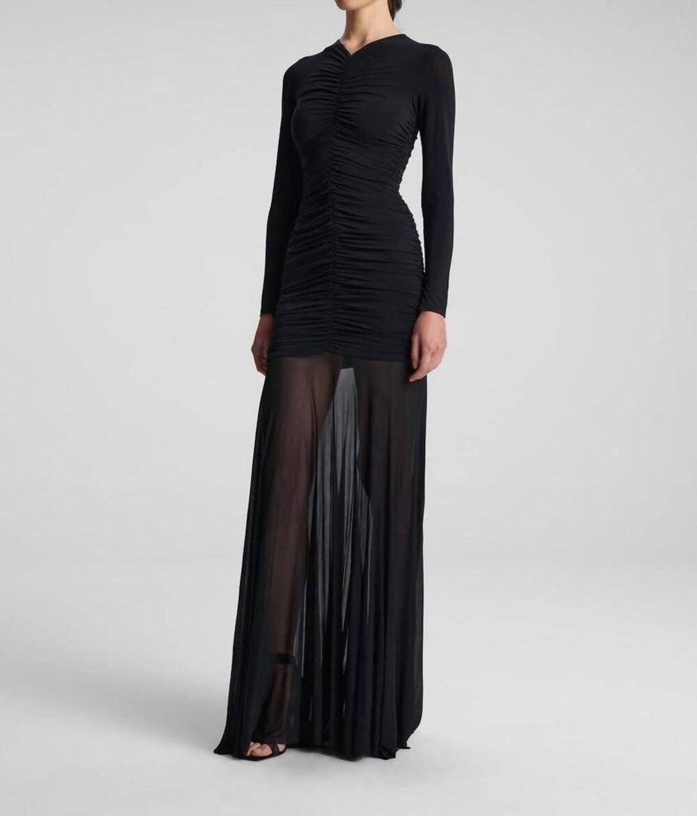 NWT ALC Black Fawn Maxi Dress Sheer Long Sleeve Rouched Stretchy Women's size XS